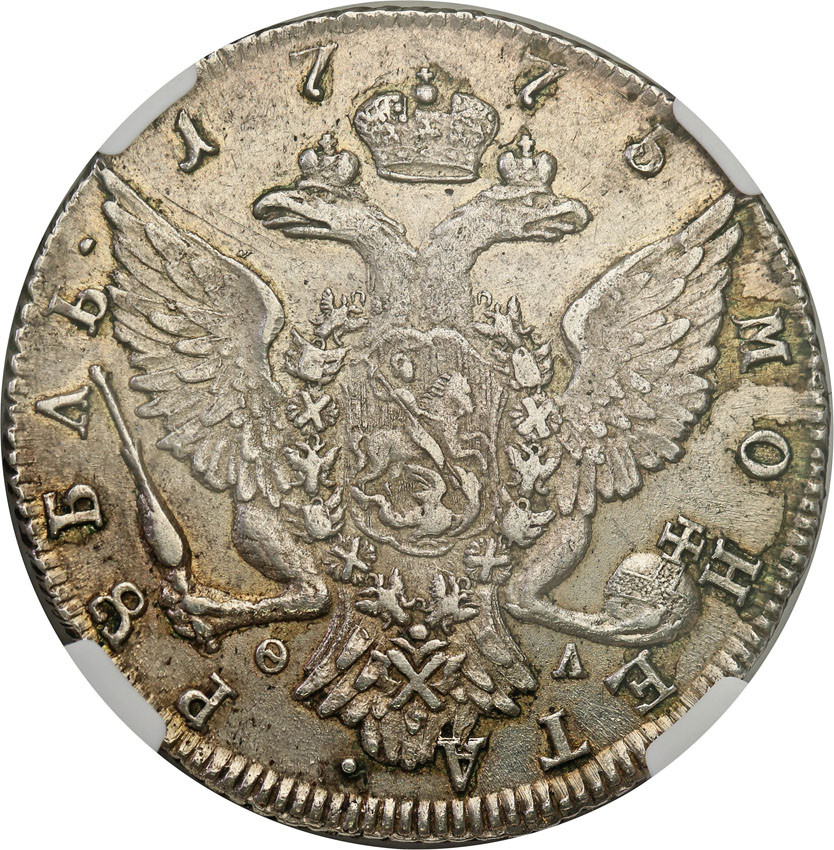 Rosja Katarzyna II Rubel 1775 СПБ ФЛ Petersburg NGC AU archiwum